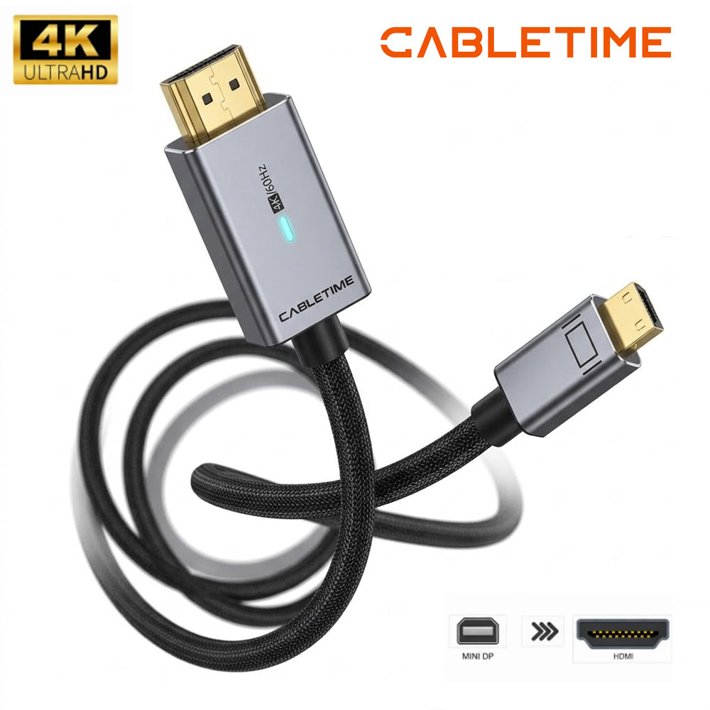 Cable Mini DisplayPort a HDMI CABLETIME 1.8m 4K 60Hz LED Indicador Nylon Trenzado Bañado en Oro CD45K S2280