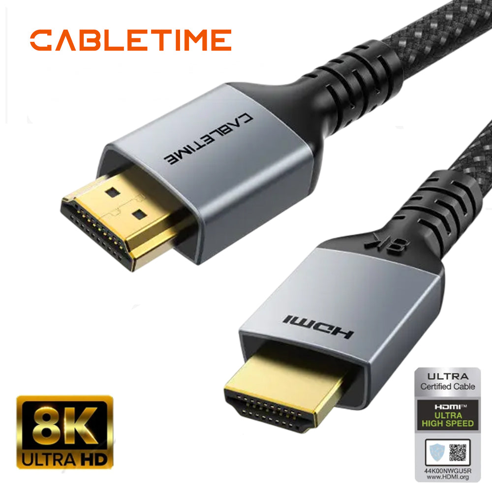 Cable HDMI 2.1 Ultra High Speed 8K 60Hz 4K 120Hz CABLETIME 48Gbps eARC 10 Metros Nylon Trenzado CH11S S2333