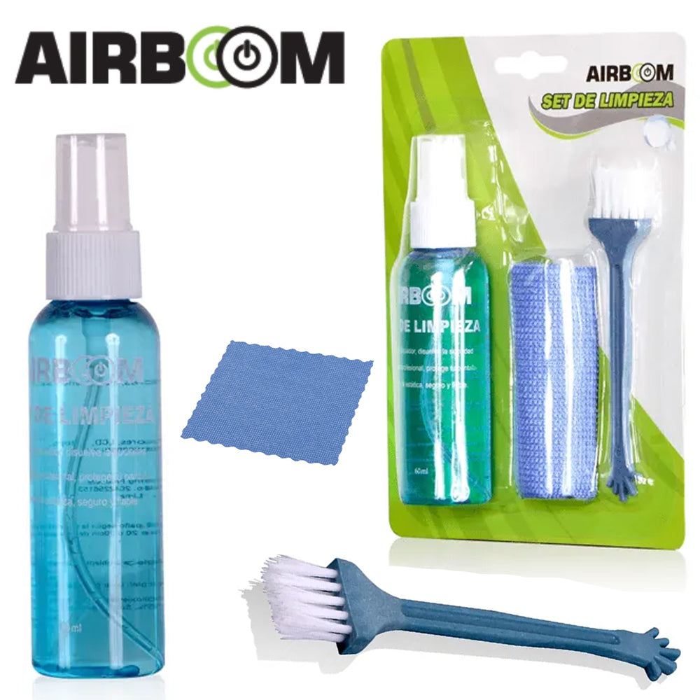 Kit Limpiador de Pantallas y Teclados Airboom con Paño y Cepillo (60ml) s2077