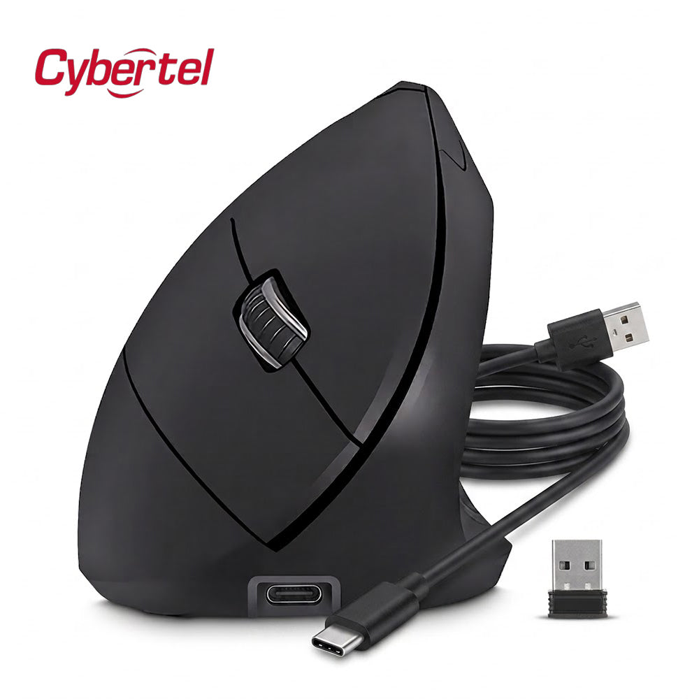 Mouse Vertical Inalámbrico Cybertel Vertikal Recargable USB-C RGB Click Silencioso 1600DPI CYB M503RX s2246