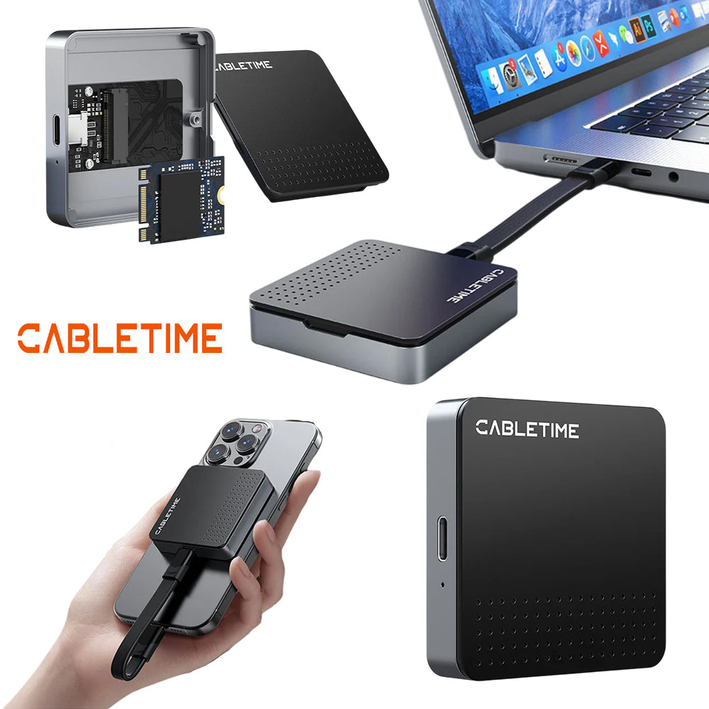 Case Enclosure M.2 NVMe 2230 USB-C CABLETIME Magnético 10Gbps Aluminio MagSafe iPhone MacBook CB33G S2271