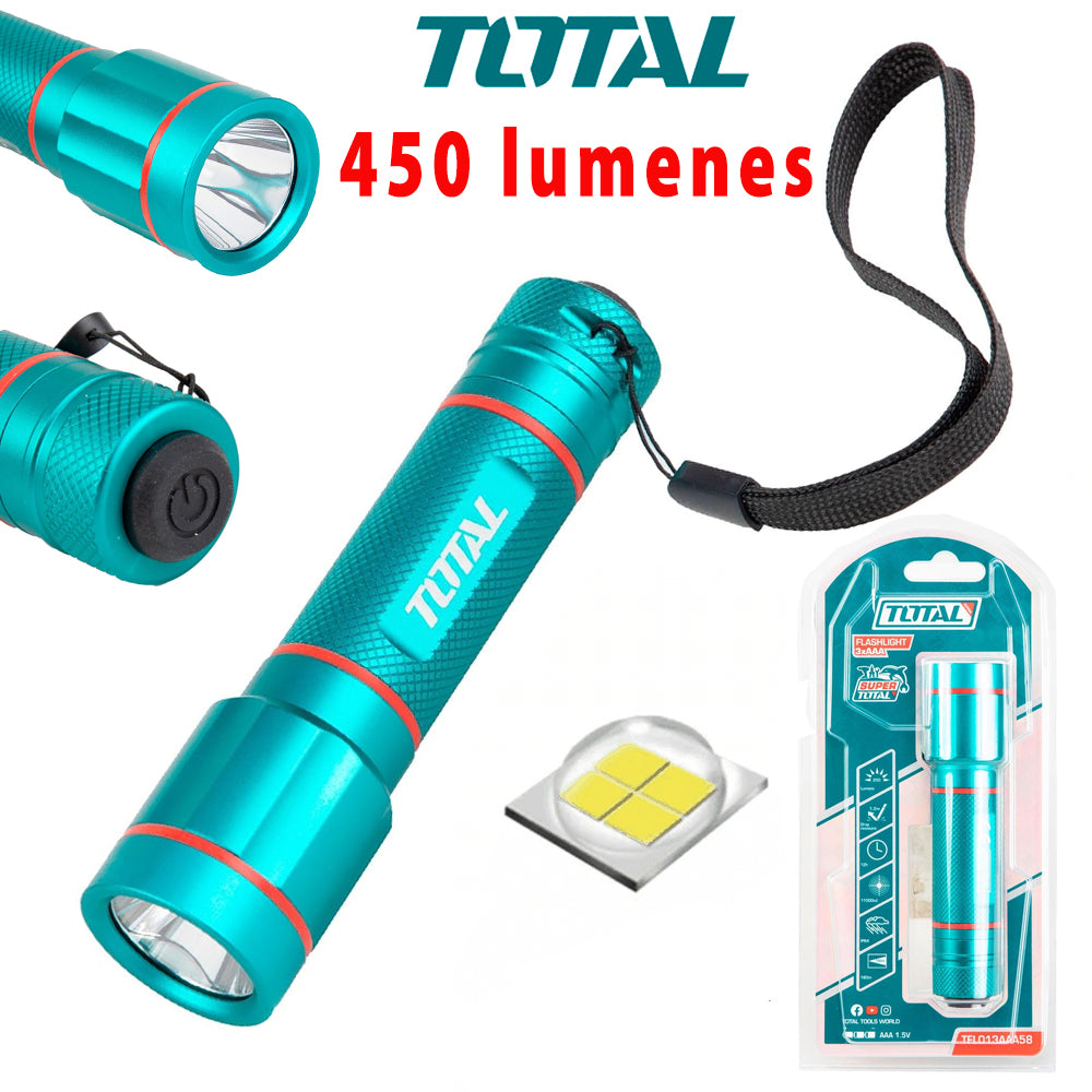 Linterna de Mano Táctica TOTAL 450 Lúmenes LED 160m Aleación de Aluminio IPX4 Industrial TFL013AAA58 S2307