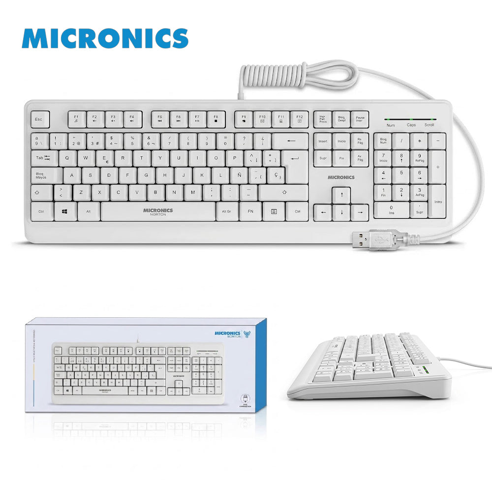 Teclado Multimedia USB Micronics Norton Blanco 105 Teclas Teclado Numérico UV MIC K608W s2239