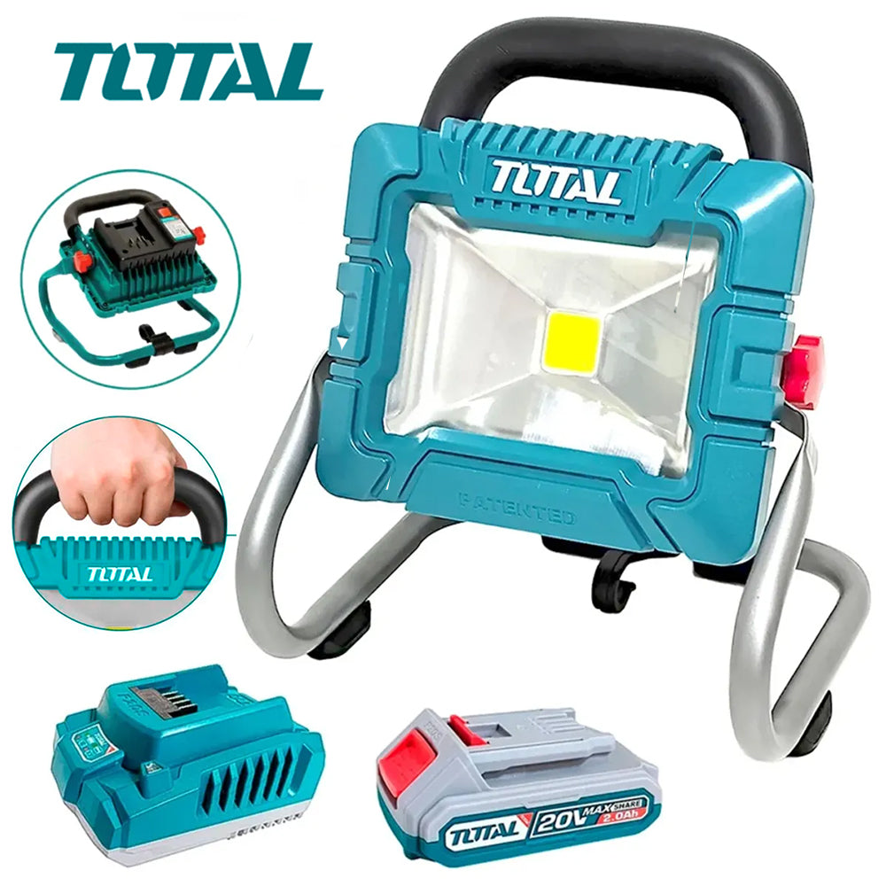 Lámpara de Trabajo LED Inalámbrica TOTAL 20V 1800 Lúmenes Foco Reflector Portátil con Batería 2.0Ah y Cargador TWLI20258 S2313