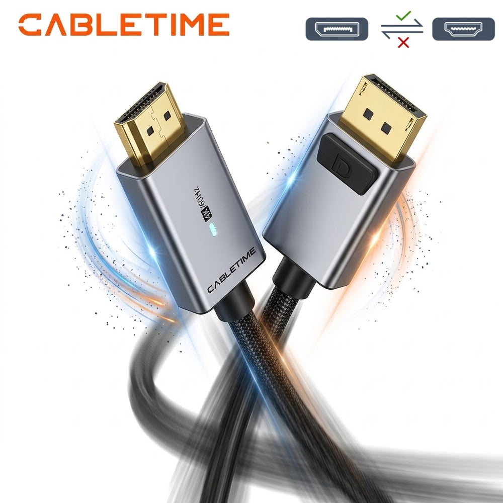 Cable DisplayPort a HDMI CABLETIME 3m 4K 60Hz Seguro Latch LED Indicador Nylon Trenzado CD30N S2282