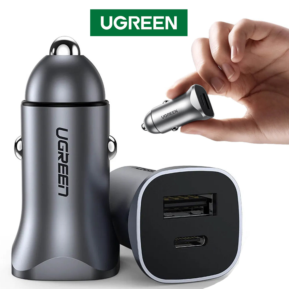 Mini Cargador de Auto UGREEN 30W Carga Rápida (USB-C y USB-A) s2083
