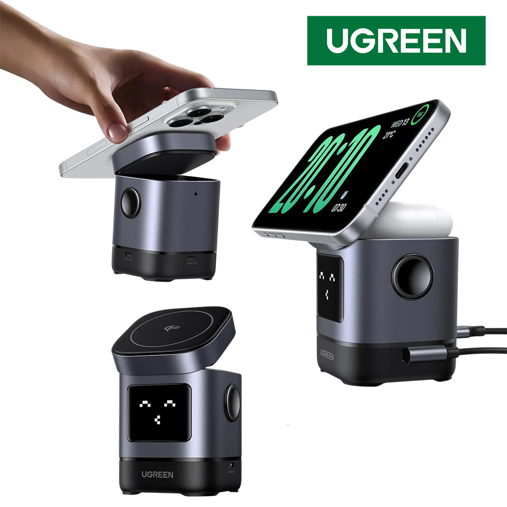 Estación de Carga Inalámbrica 2 en 1 UGREEN Uno 15W Qi2 MagSafe Pantalla Robot Ajustable 70° 45775 S2292