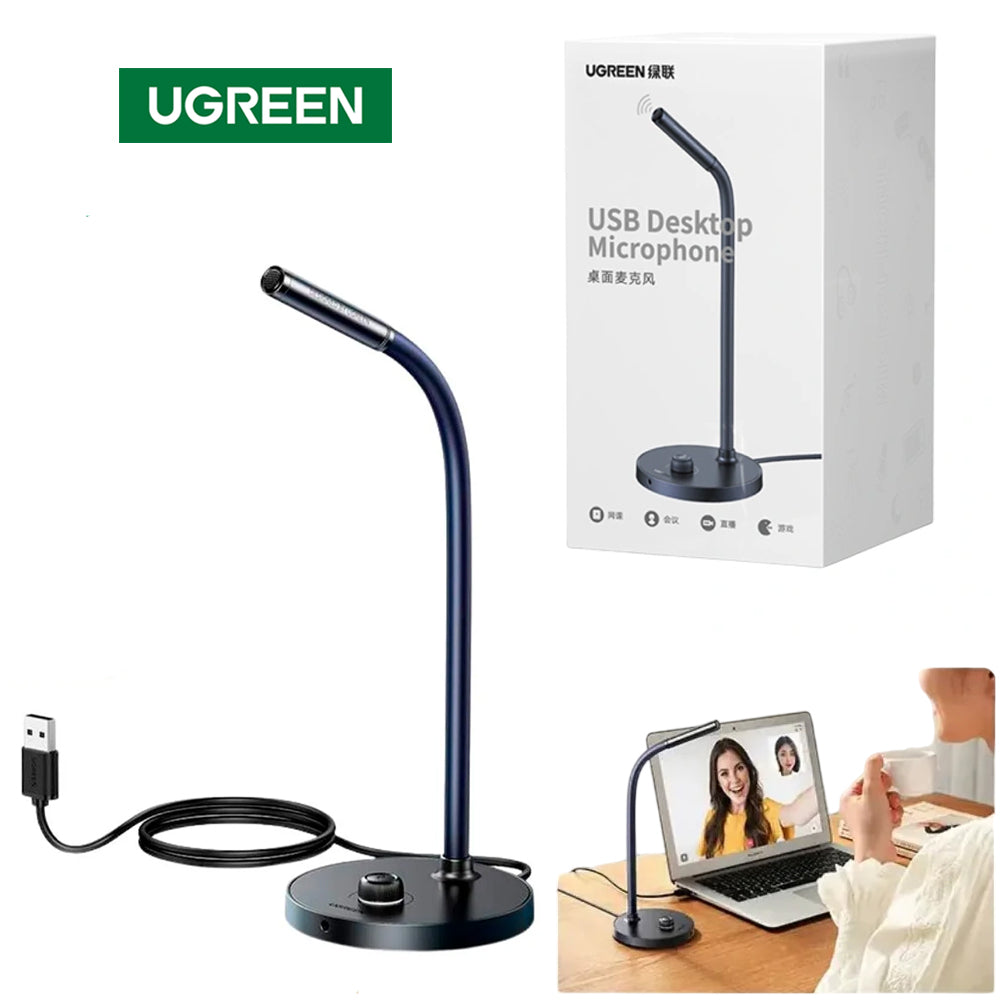 Micrófono de Escritorio USB UGREEN Cancelación de Ruido Cuello Flexible 360° Mute Rápido PC Mac 90416 S2300