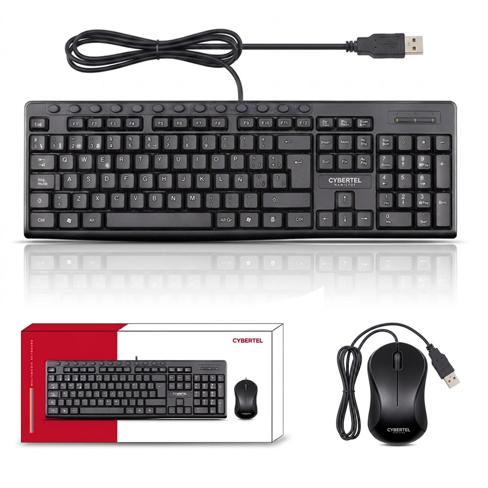 Kit Multimedia Teclado y Mouse USB Cybertel Hamilton 13 Botones Dedicados UV Waterproof 1000DPI CYB T109 s2242