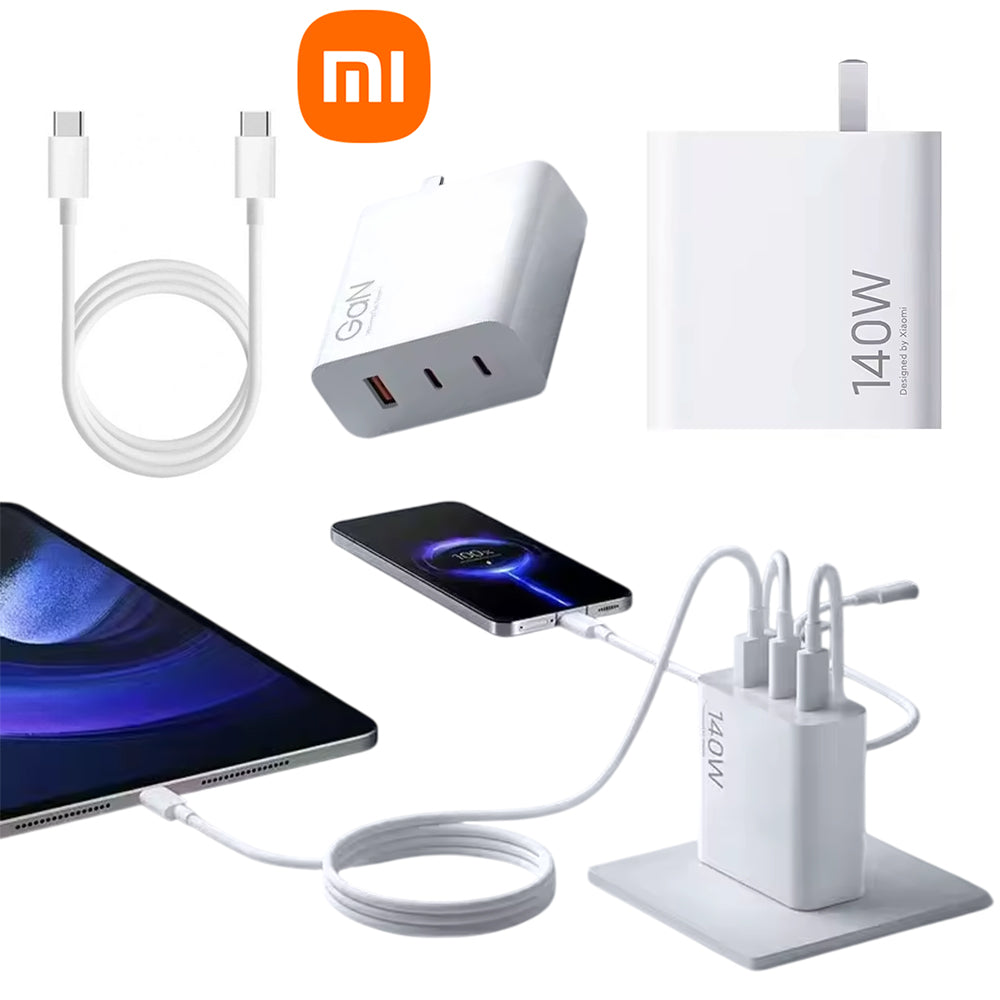 Cargador de Pared Xiaomi 140W GaN Triple Port 1A2C Carga Rápida Cable 6A C-C Blanco S2235