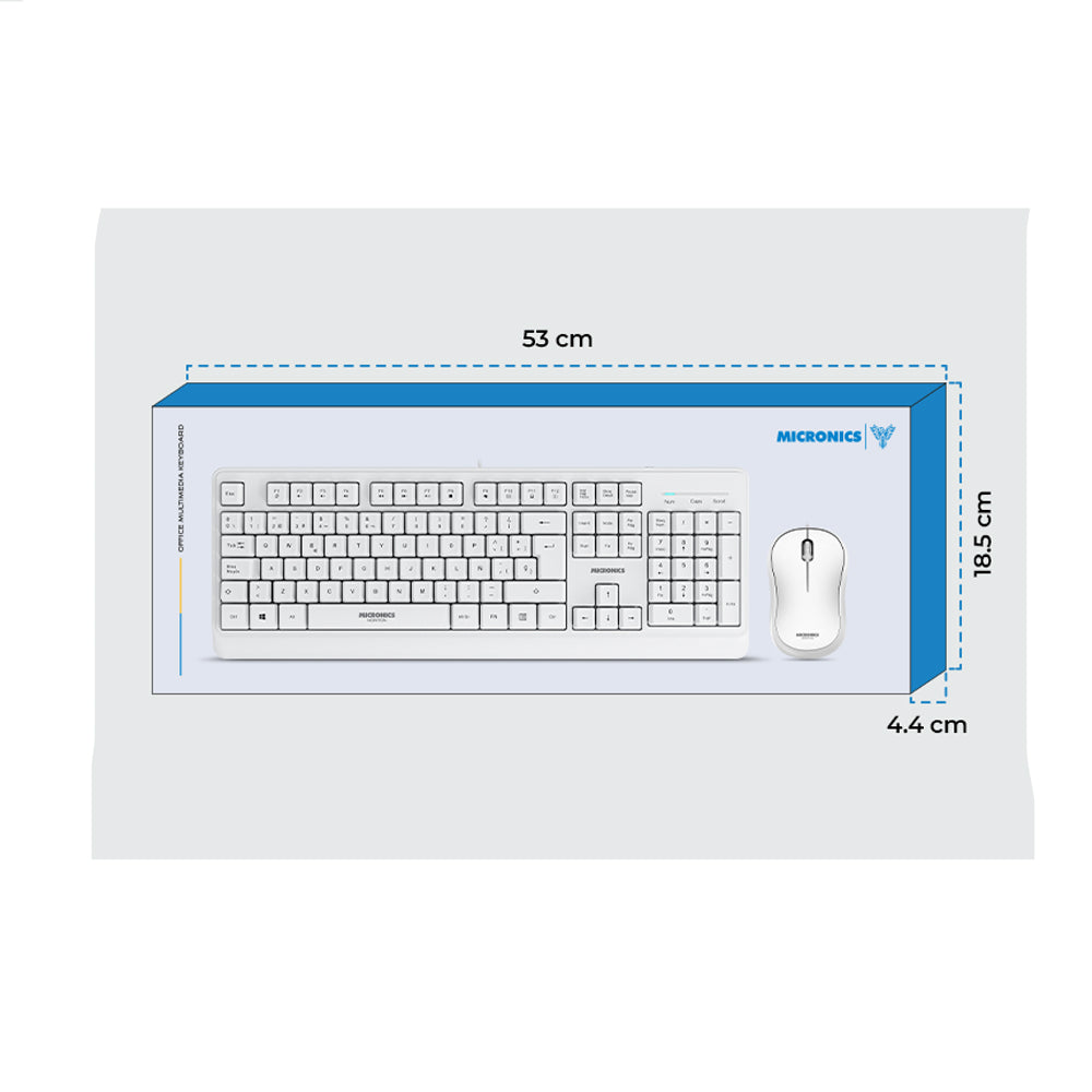 Kit Multimedia Teclado y Mouse USB Micronics Norton Blanco Waterproof UV 1000DPI MIC T100W s2240