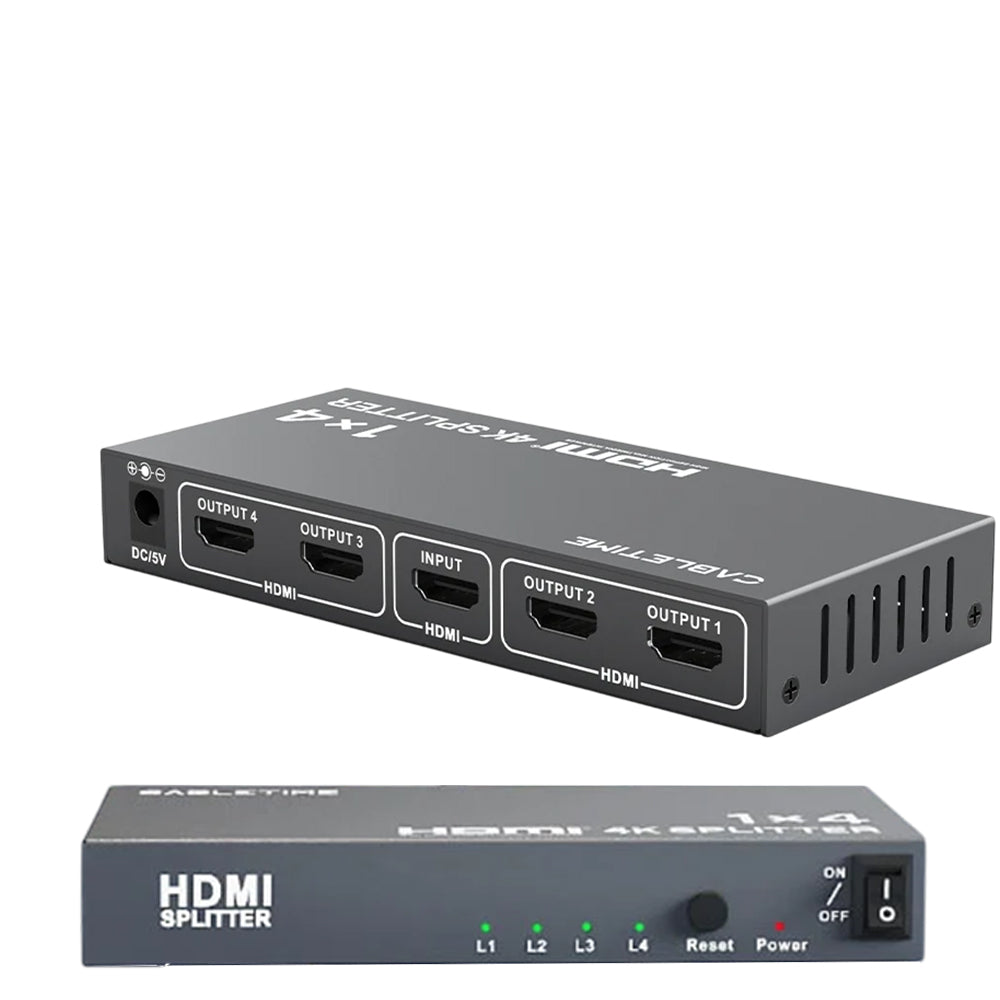 Splitter HDMI 1 X 4 CABLETIME 4K 30Hz Multiplicador 4 Pantallas HDR Chasis Metálico DC 5V CP38G S2284