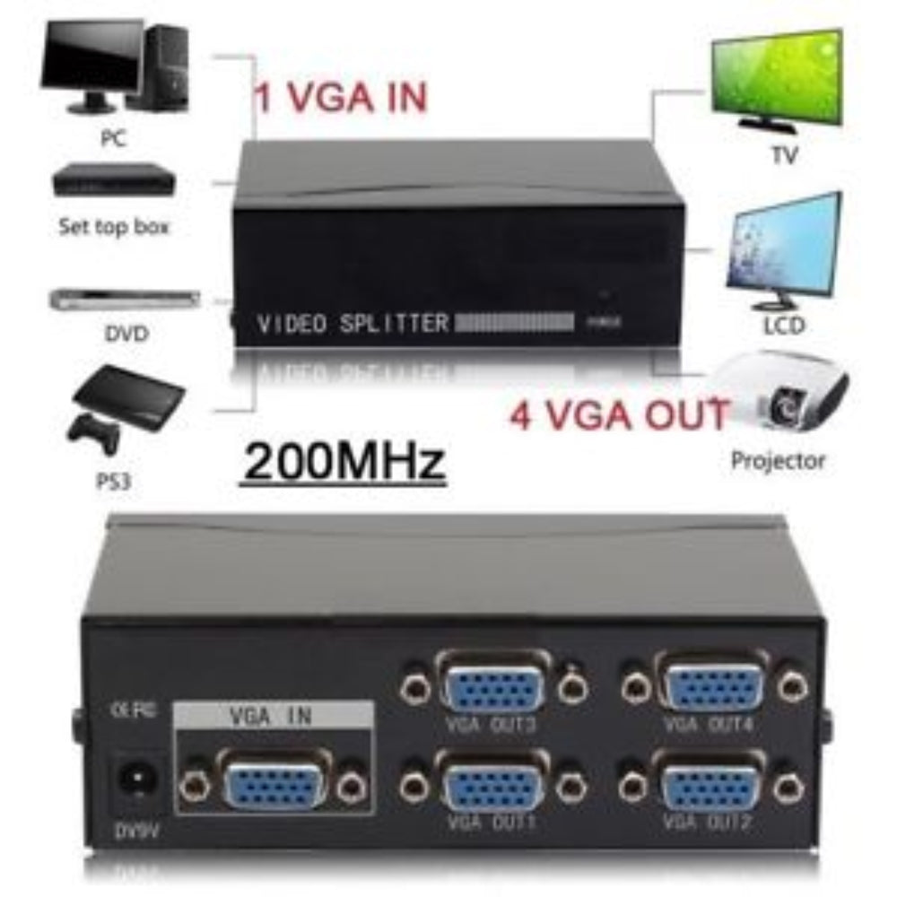 Splitter 1 x 4 Puertos VGA Convierte 1 Puerto VGA en 4 HD S0196