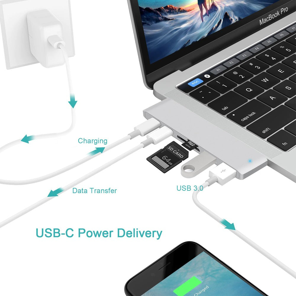 6 en 1 tipo C a USB 3.0 + TF Micro SD Lector de tarjetas hub adaptador S0890