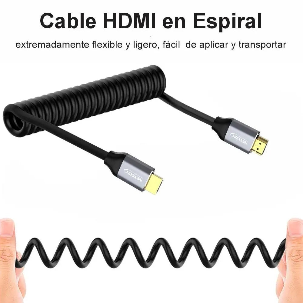 Cable Hdmi a Hdmi 1.5 Metros Espiralado NETCOM 2.0 4K 60 Hz eARC S1988