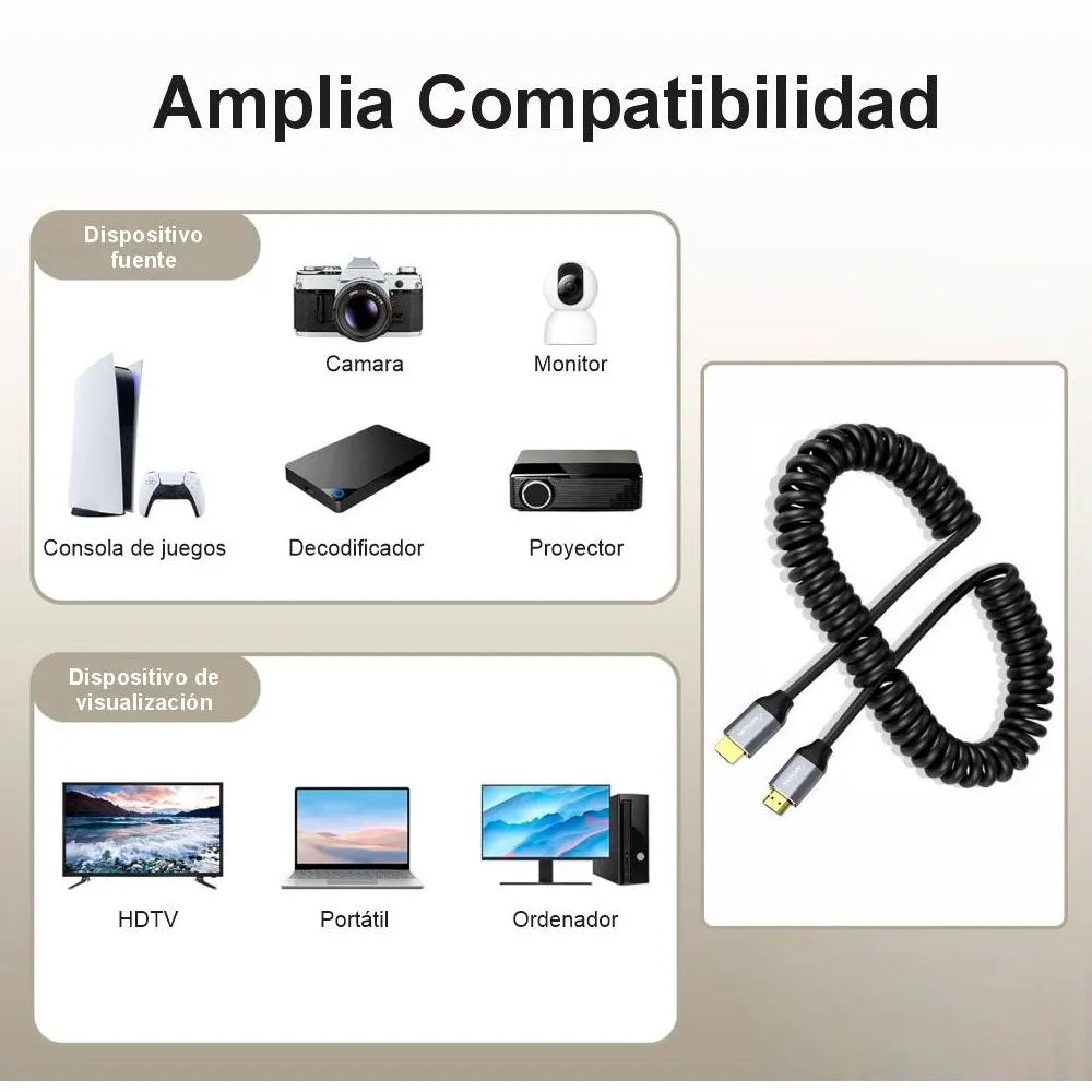 Cable Hdmi a Hdmi 1.5 Metros Espiralado NETCOM 2.0 4K 60 Hz eARC S1988