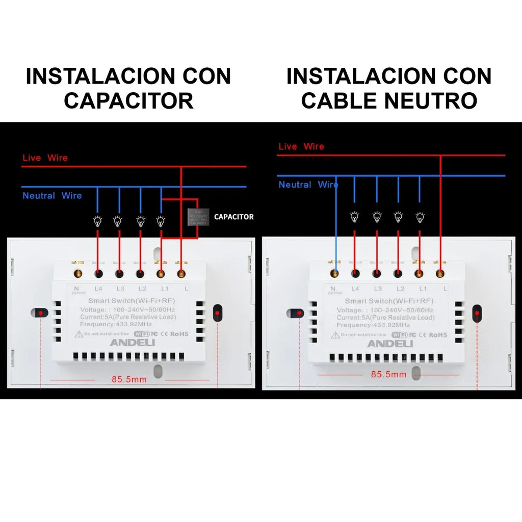 Interruptor Inteligente WiFi Triple de 3 Botones Táctil Negro S2156