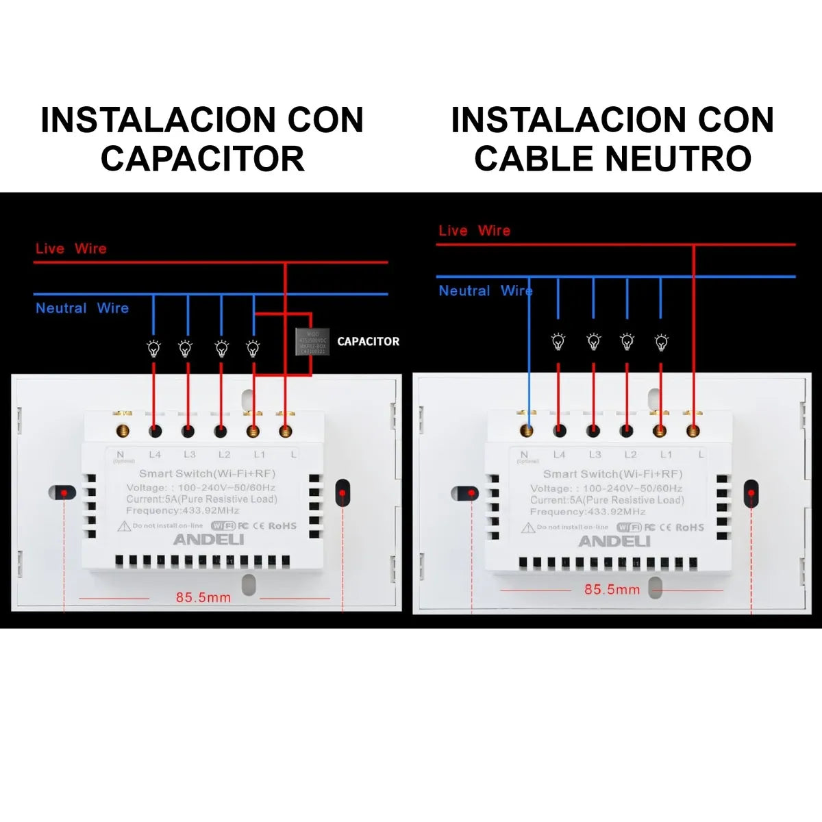 Interruptor Inteligente WiFi Triple de 3 Botones Táctil Negro S2156