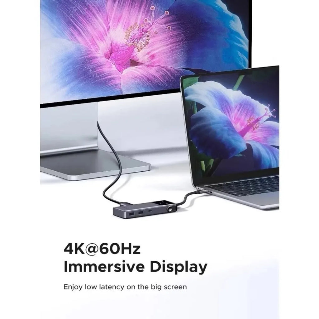 Adaptador Hub USB-C UGREEN UNO 7 en 1 HDMI 4K@60Hz Carga PD 100W Lector SD/TF y Pantalla Digital S2198
