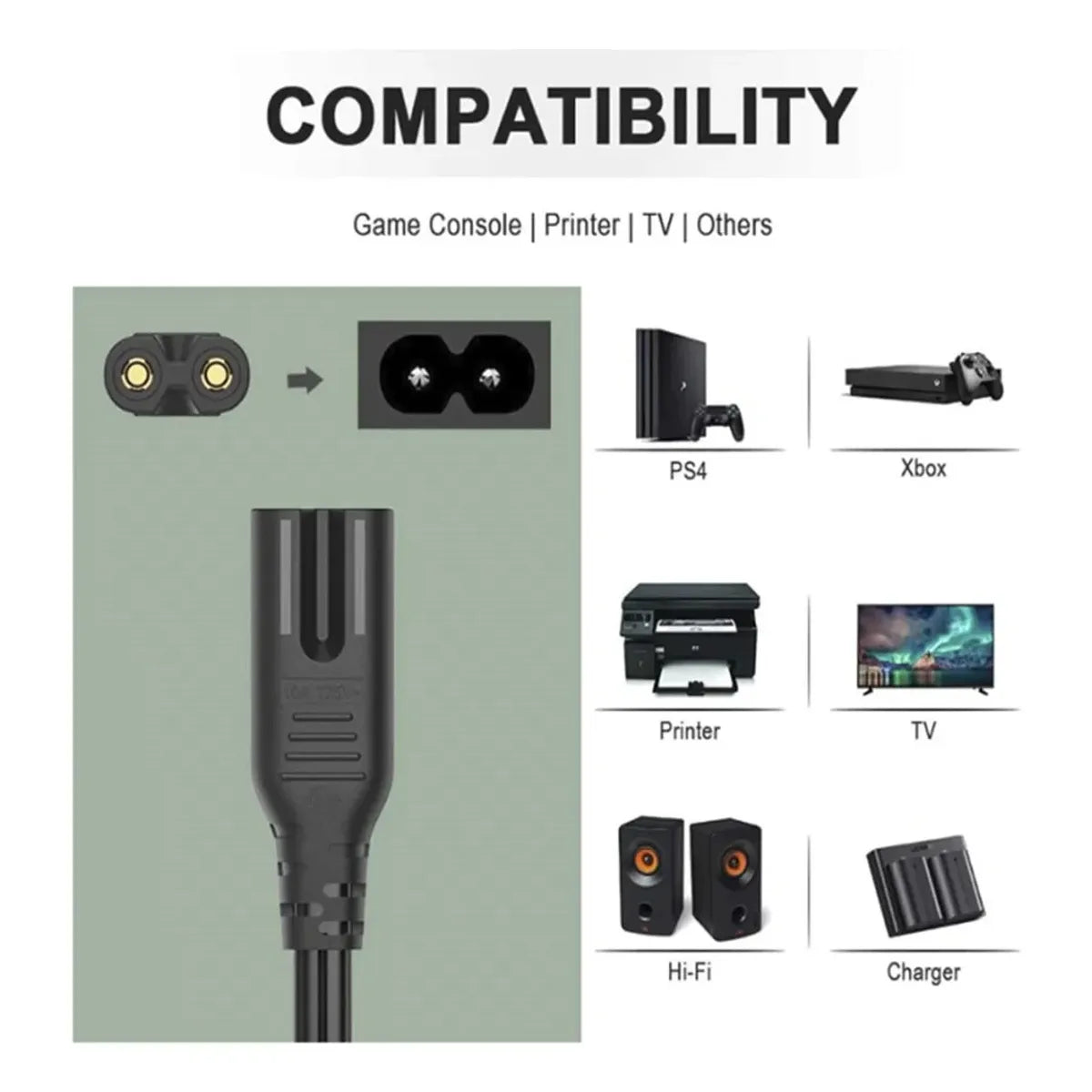 Cable de Poder Tipo 8 Trautech de 5 Metros para Corriente Eléctrica (ACG054/5M) S2168