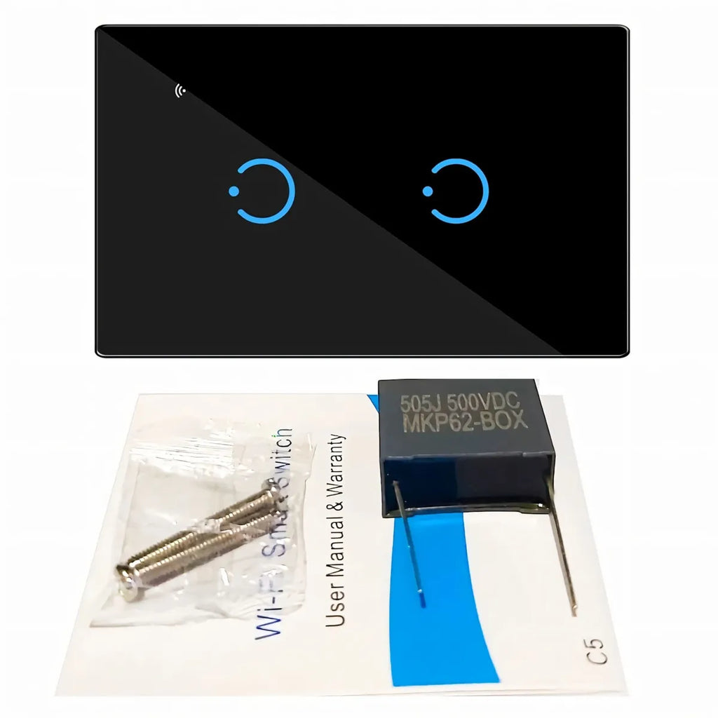Interruptor Inteligente WiFi Triple de 3 Botones Táctil Negro S2156