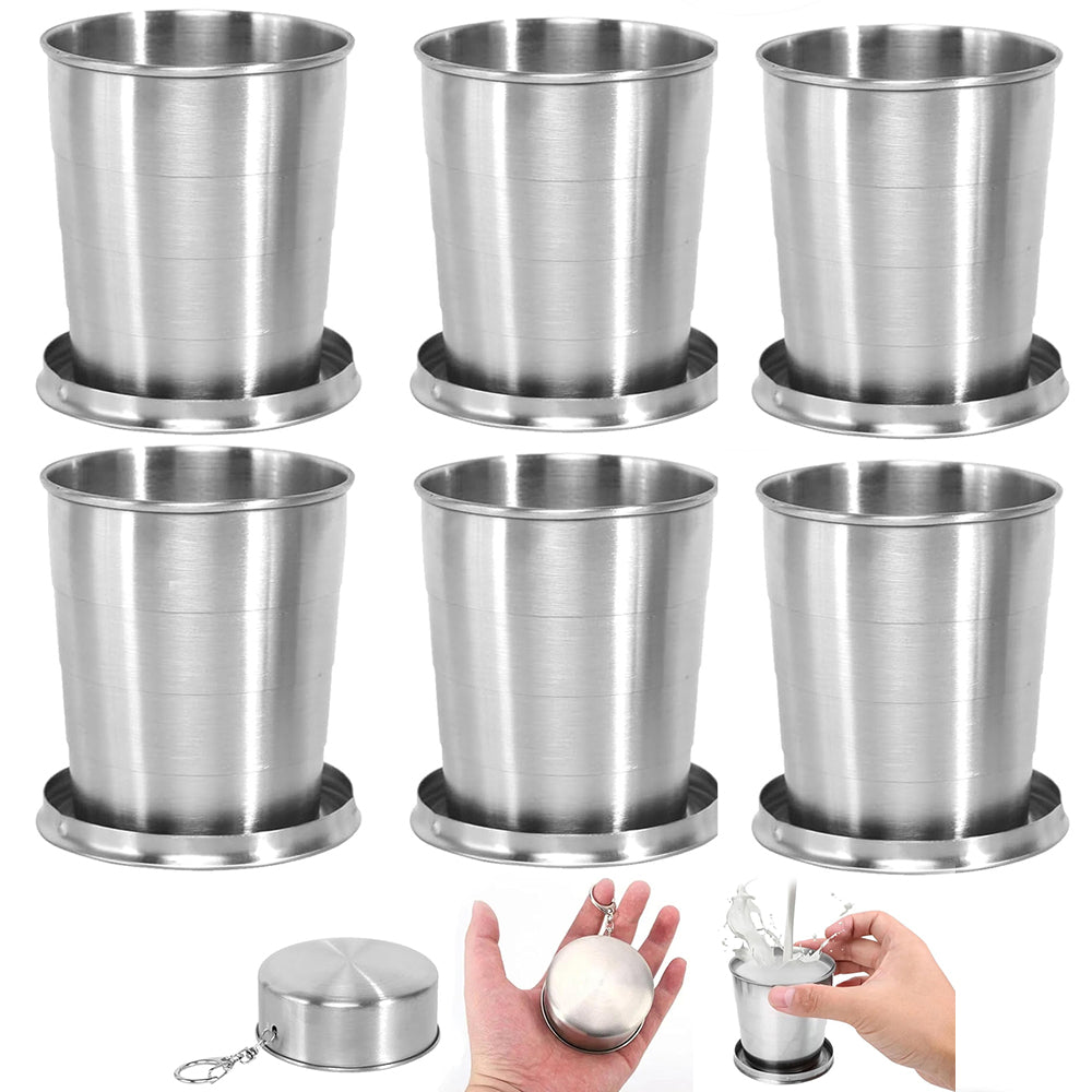 6 Vasos Plegables de Acero Inoxidable 8.5cm con Llavero Reutilizable 250ml S2238